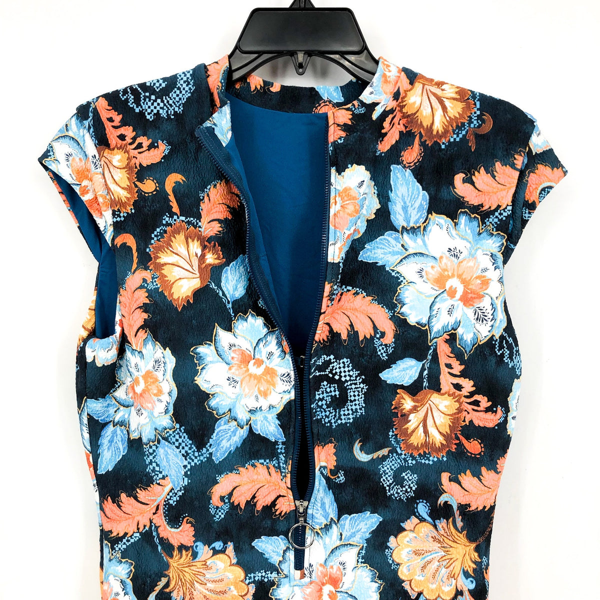 SEAFOLLY Spring Festival Zip Front One Piece Swimsuit US 12 Navy Blue Floral NWT