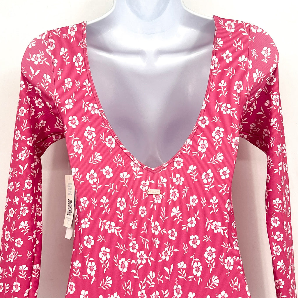 ROXY Girls Splendid Dream Long Sleeve One Piece Swimsuit Large Pink Floral NWT