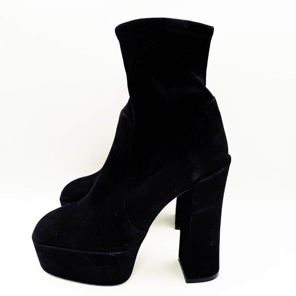 Stuart Weitzman Skyhigh 145 Platform Booties Size 11 Black Stretch Suede NWOB