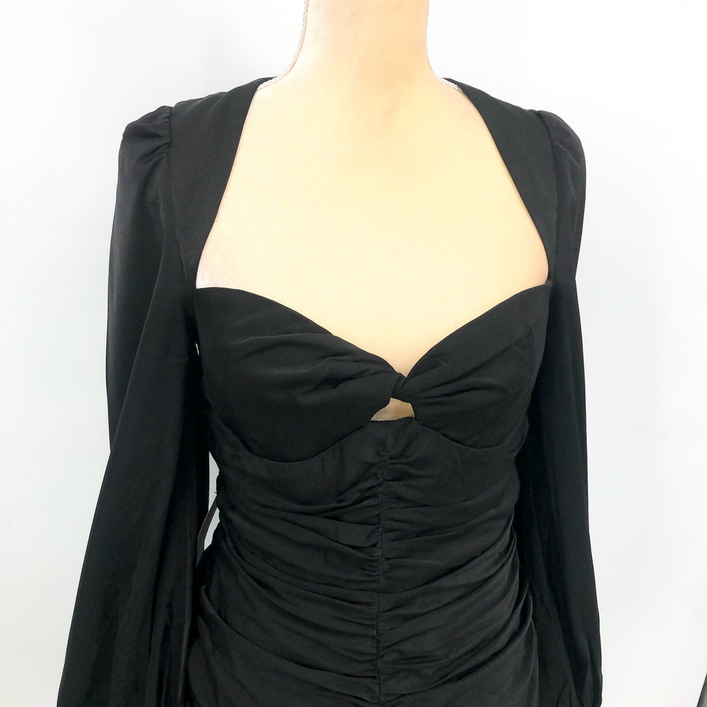 BARDOT Women's Marion Mini Dress US 8 Black Ruched Long Sleeve NWT