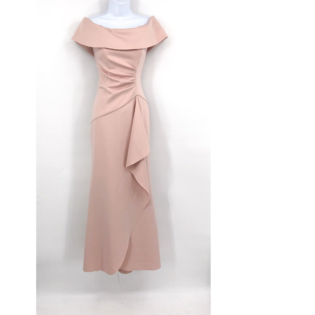 XSCAPE Adriana Scuba Crepe Dress Size 4 Pink Blush Off the Shoulder 3008X NWT