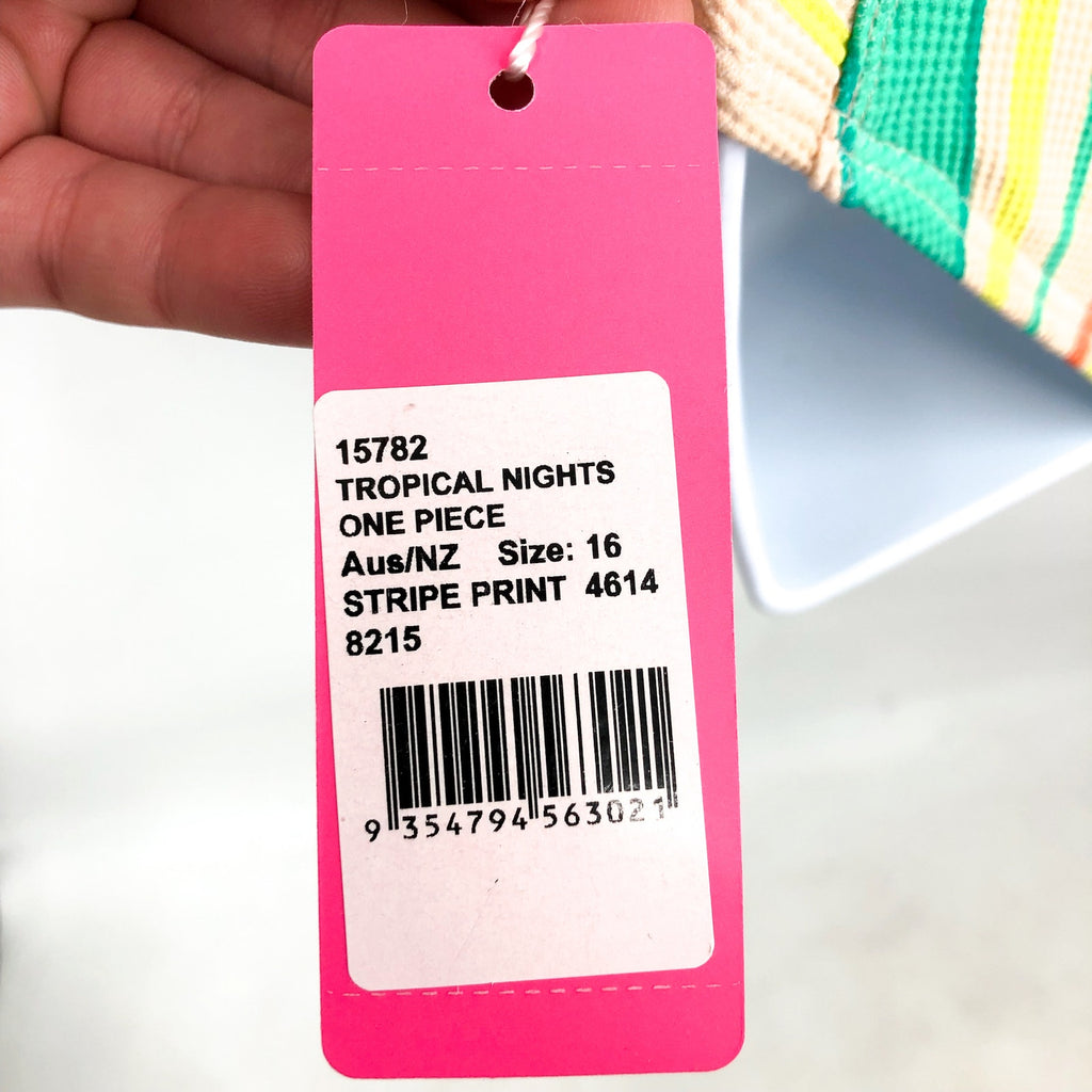 SEAFOLLY Girls Tropical Night One Piece Swimsuit US 12 Green Stripe NWT