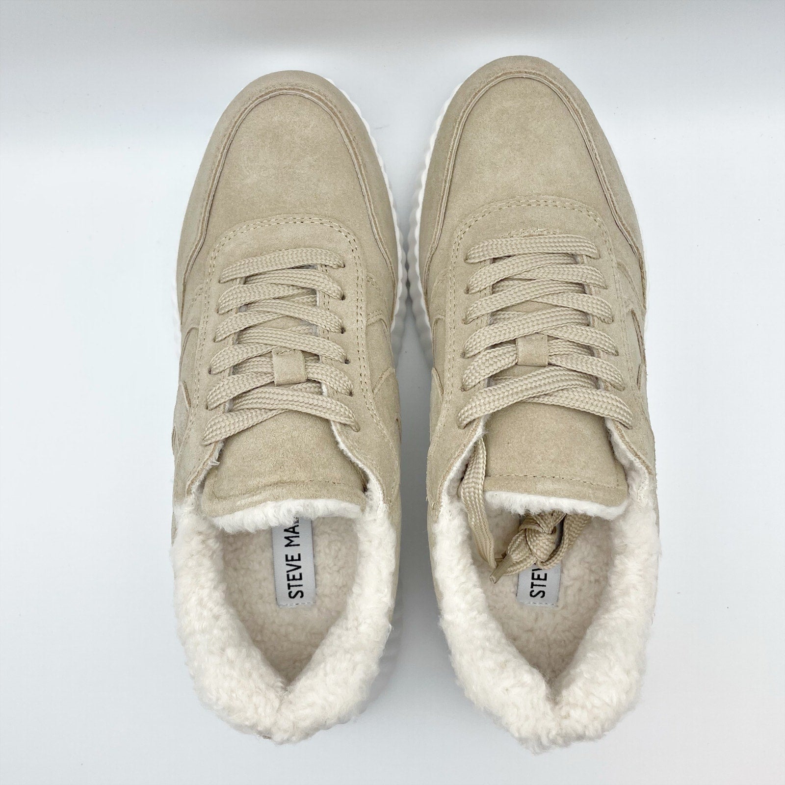Steve Madden Womens Shereen-Fur Lined Sneakers US 8 M EU 38 Taupe Grey Suede NIB