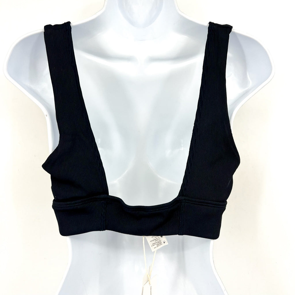 L*SPACE Women's Hailey Rib Bikini Top Medium Black Sweetheart Neck NWT