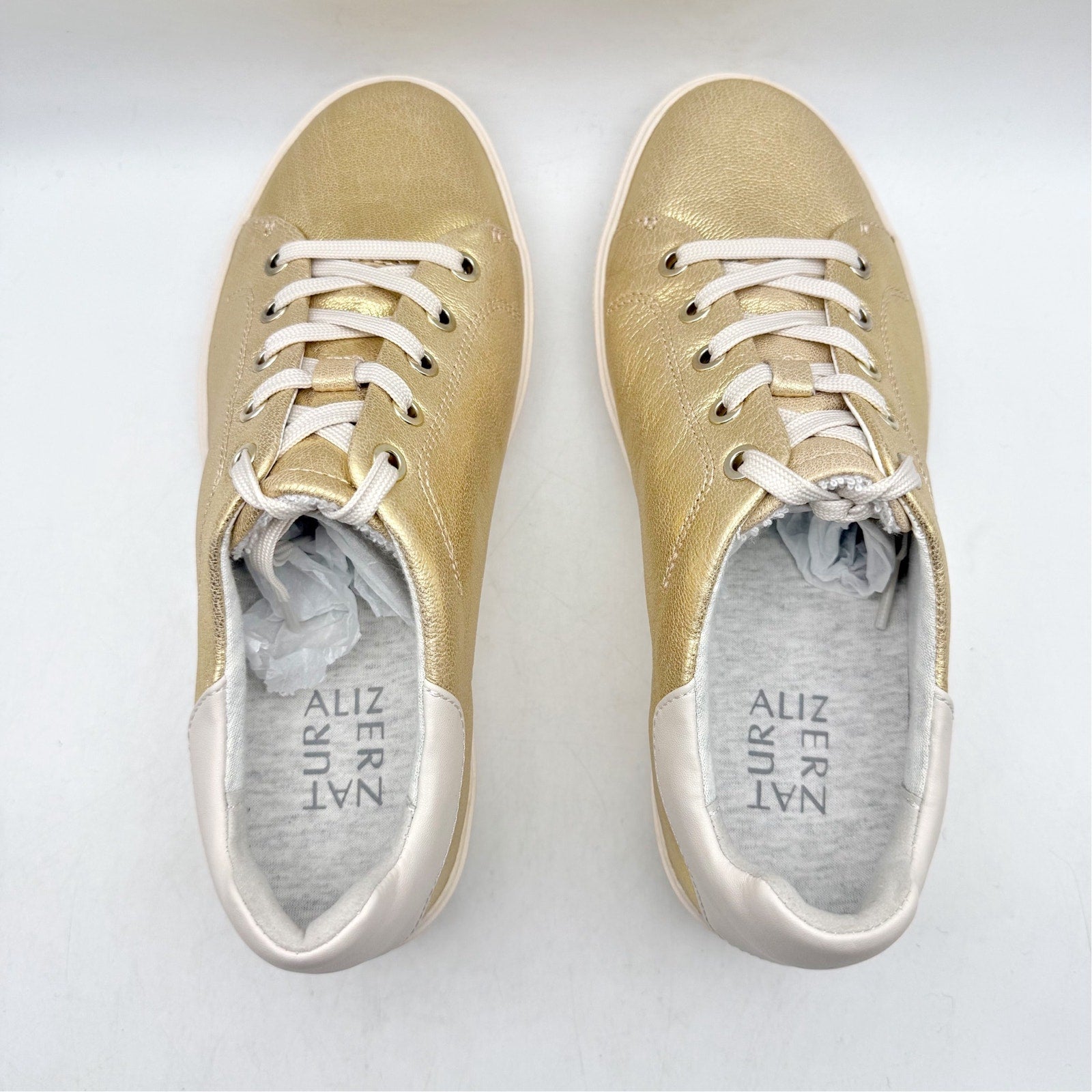 Naturalizer Womens Morrison 2.0 Platform Sneaker US 7.5 Wide Gold Leather NWOB