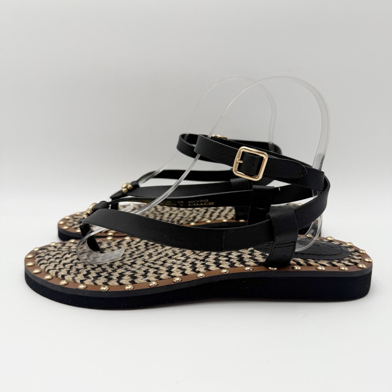 Coach Womens Gracey Sandals Size 7.5 M Black Leather NWOB