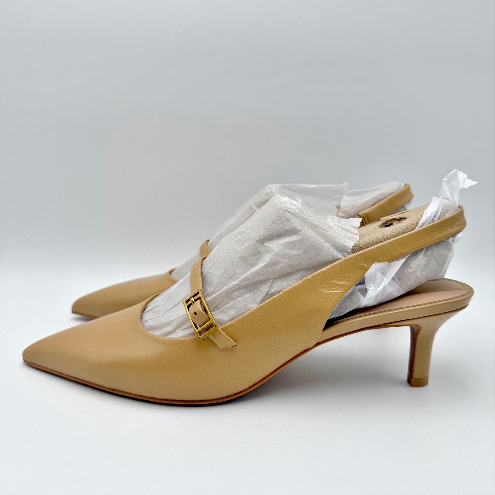 Franco Sarto Womens Khloe Slingback Pumps Size 8 Nude Beige Patent Leather NWOB