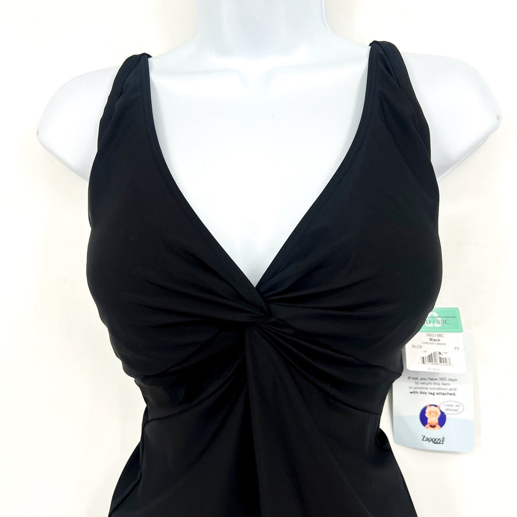 SUNSETS Women's Forever Tankini Top Size 36D/38C Black Twist Front NWT