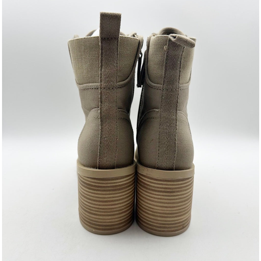 Dolce Vita Womens Combat Boots Size 8.5 Light Tan Canvas Stacked Heel NWOB