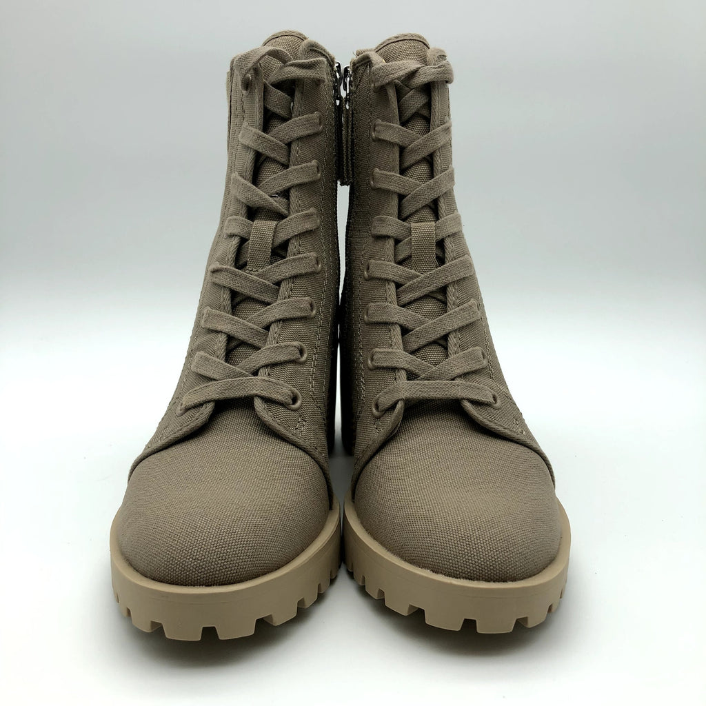 Dolce Vita Womens Combat Boots Size 8 Tan Canvas Stacked Heel NWOB