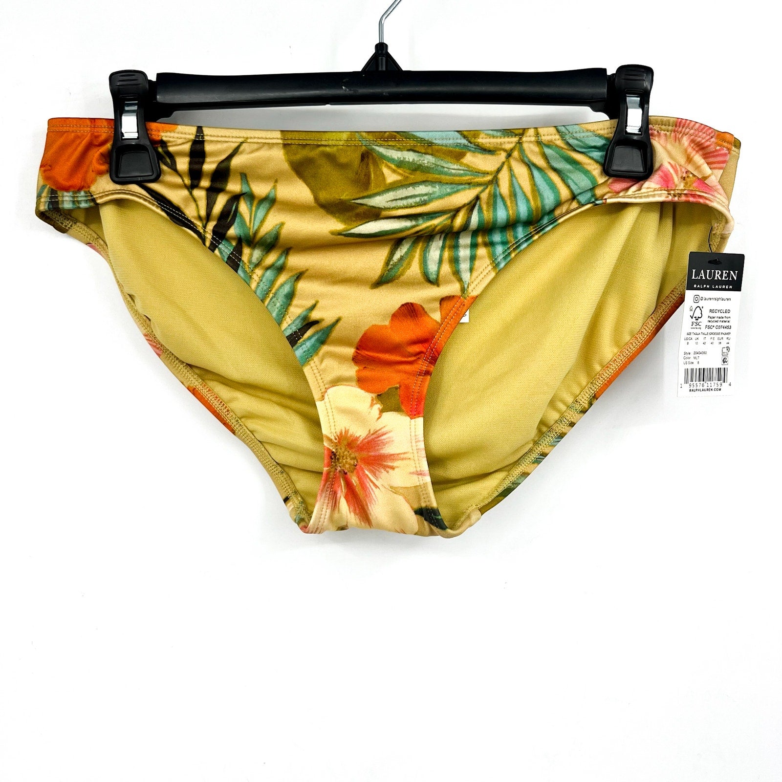 LAUREN RALPH LAUREN Hipster Bikini Bottoms Size 8 Gold Island Tropical Print NWT