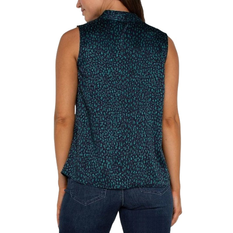 LIVERPOOL Women's Sleeveless Popover Blouse Small Blue Green Print NWT