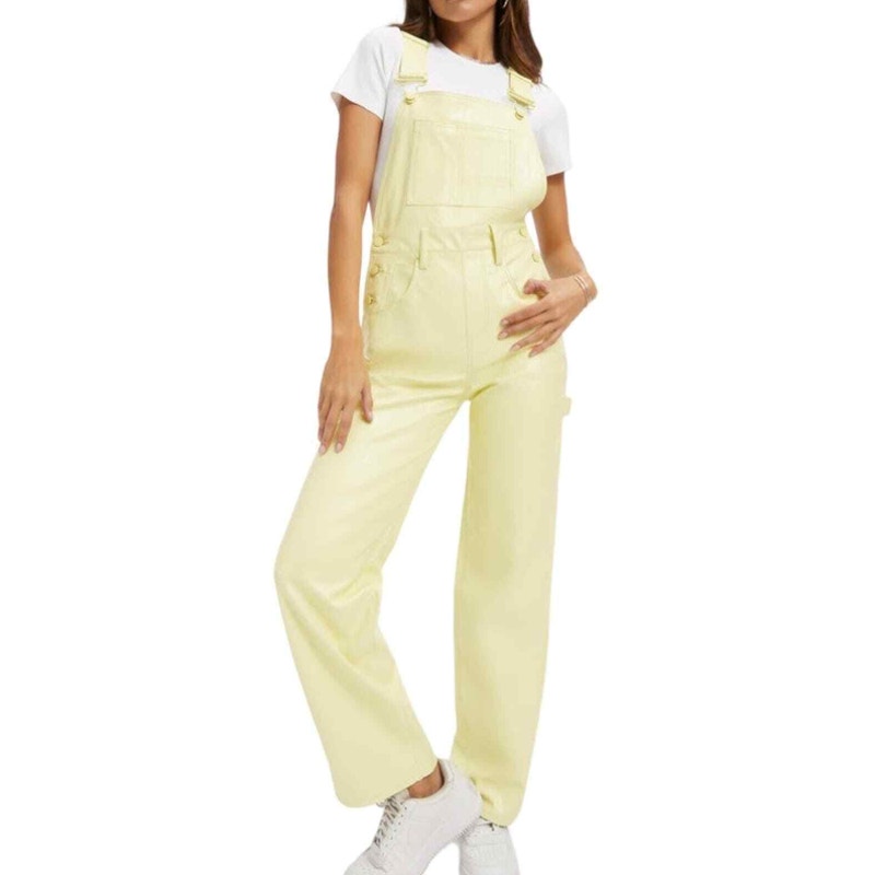 GOOD AMERICAN Better Than Leather Straight Leg Overalls US 6 Key Lime Green NWT