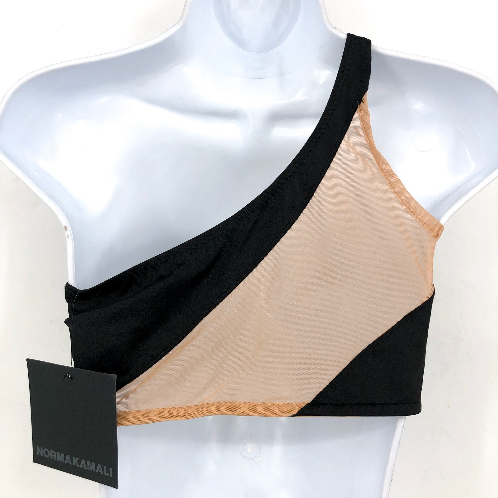 NORMA KAMALI Women's Snake Mesh Swim Bra Large Black Nude One Shoulder NWT