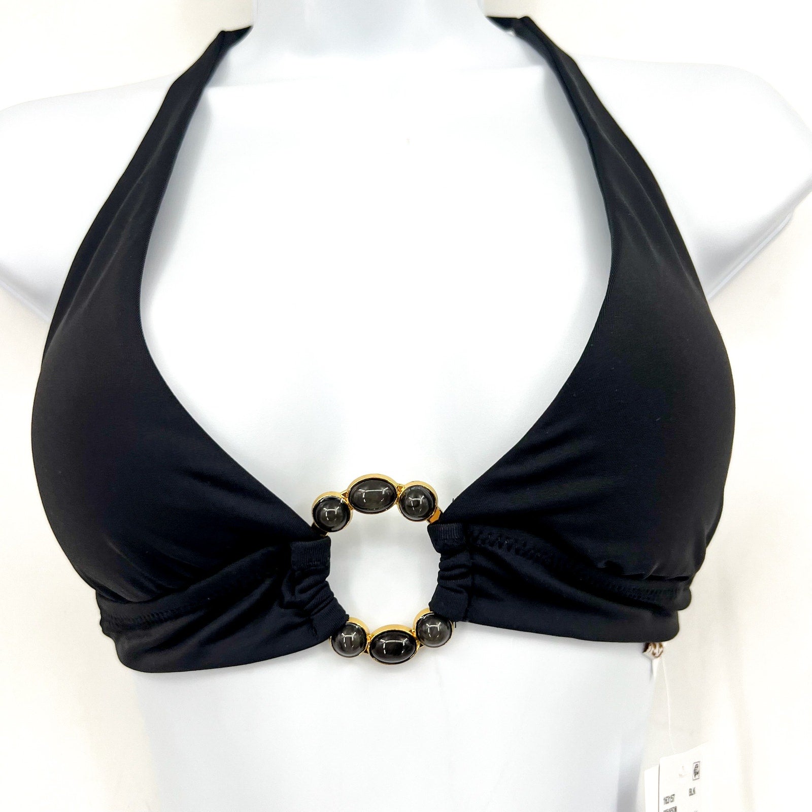 BECCA Women's Marble Canyon Ring Halter Bikini Top Small Black Adjustable NWT