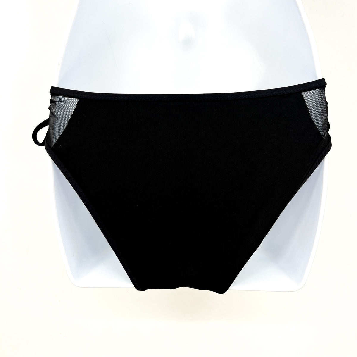 BECCA Women's Muse Side-Tie Bikini Bottoms Large Black Mesh-Inset NWT