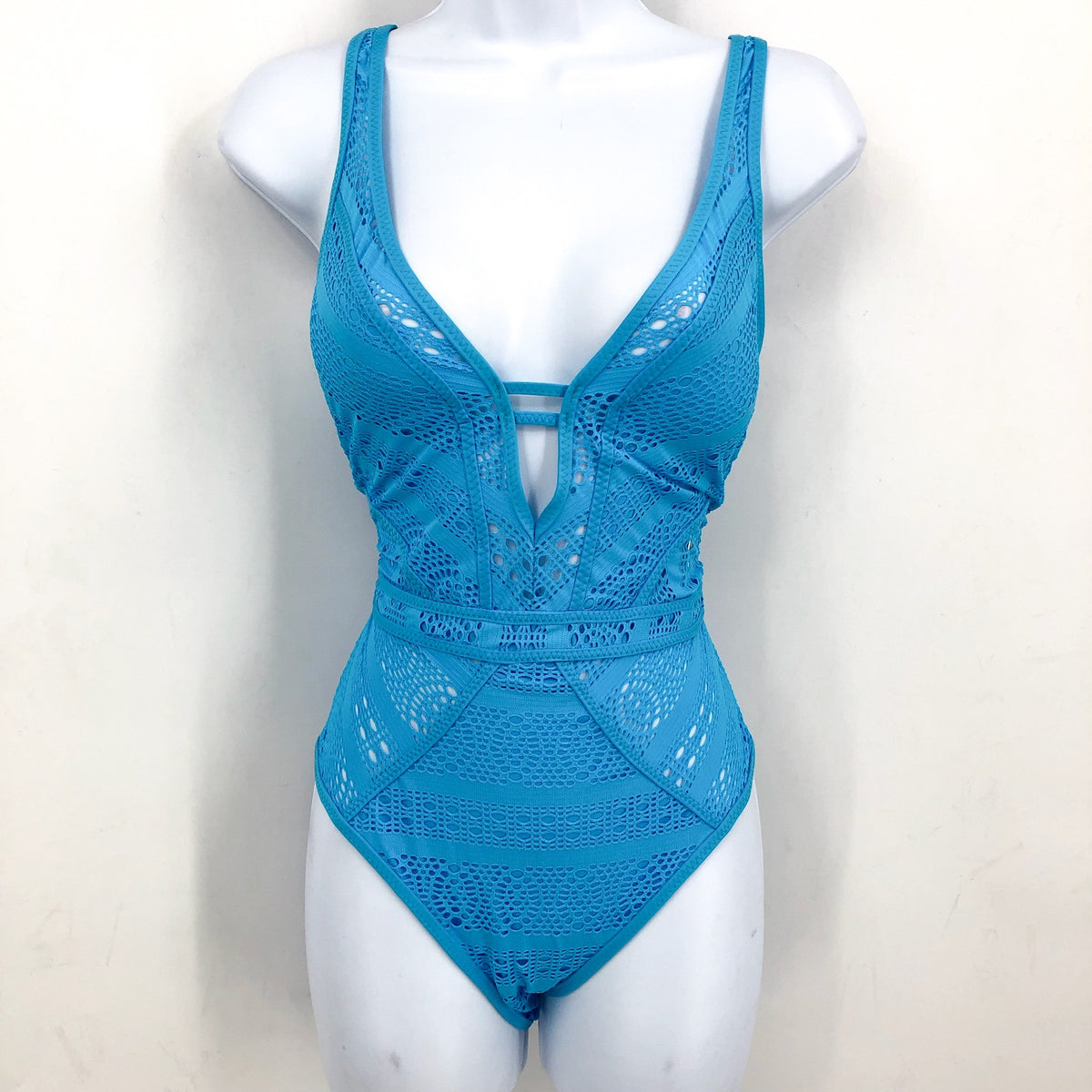 BECCA SWIM Women's Color Play Plunge One Piece Swimsuit XS US 2-4 Blue Seas NWT