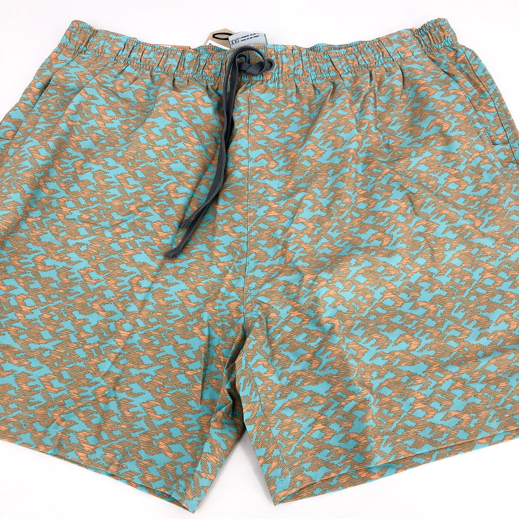 PRANA Men's Plunge Swim Shorts XXL Blue Tan Aqua Current 6" Inseam NWT