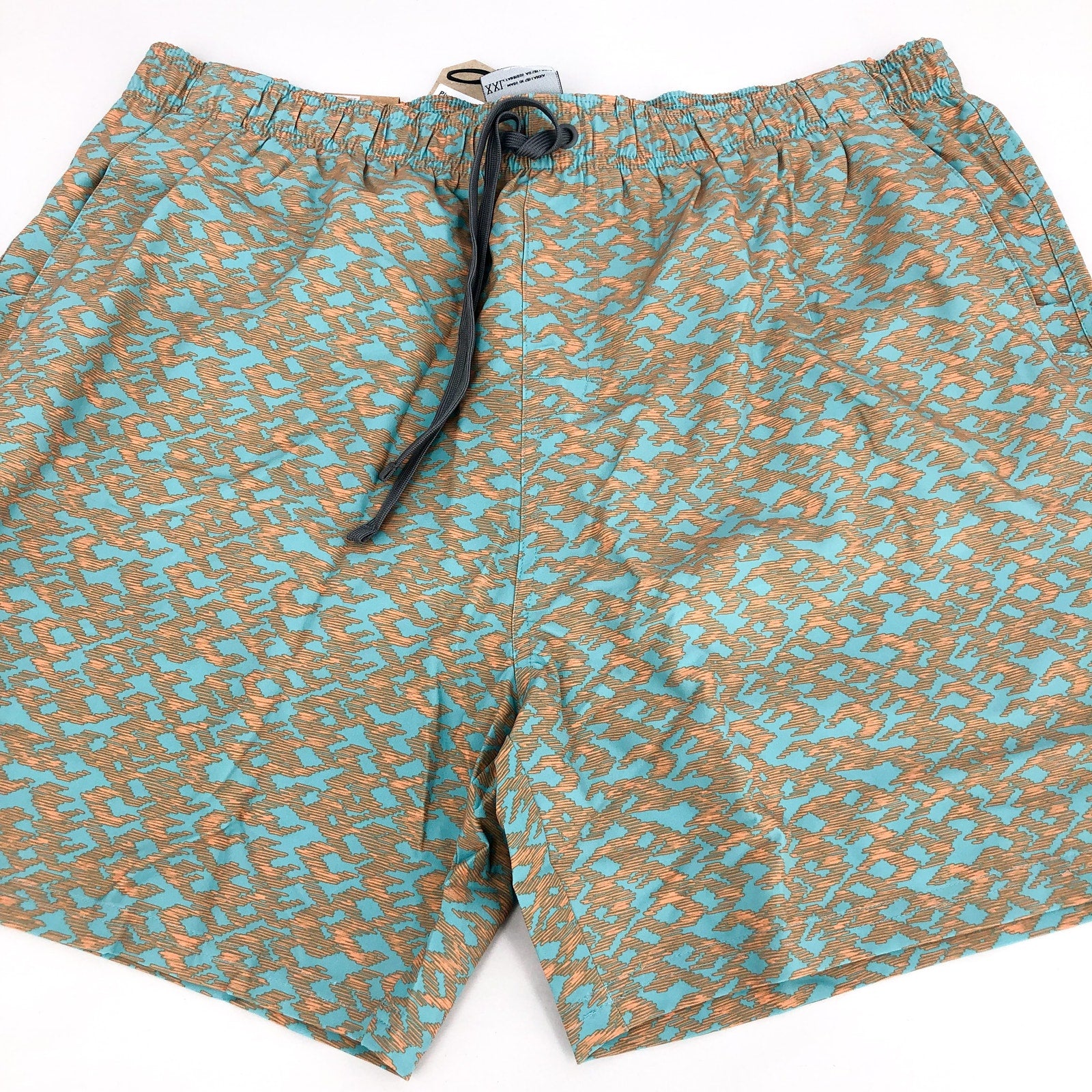 PRANA Men's Plunge Swim Shorts XXL Blue Tan Aqua Current 6" Inseam NWT