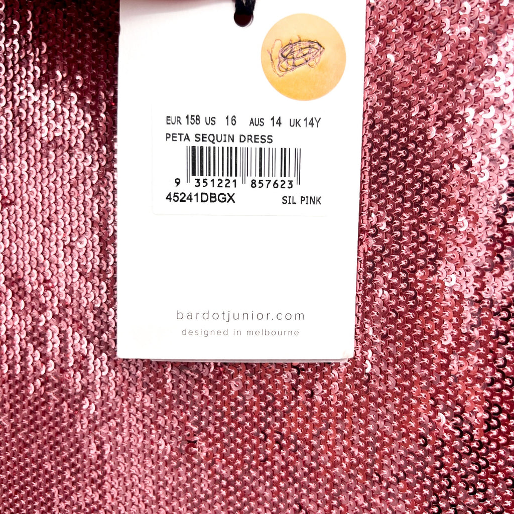BARDOT JUNIOR Girl's Peta Sequin Dress Size 16 XL Pink Short Sleeve Party NWT