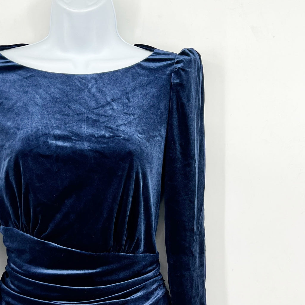 LAUREN RALPH LAUREN Velvet Cocktail Dress Size 2 Navy Blue Ruched Waist NWT
