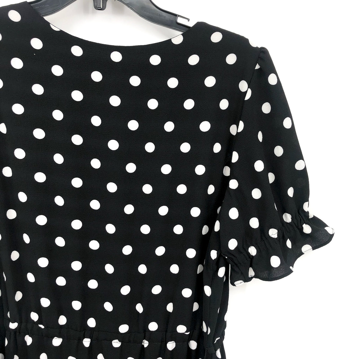 CECE Womens Polka Dot Midi Dress Size 12 Black White Tie Waist Button Front NWT