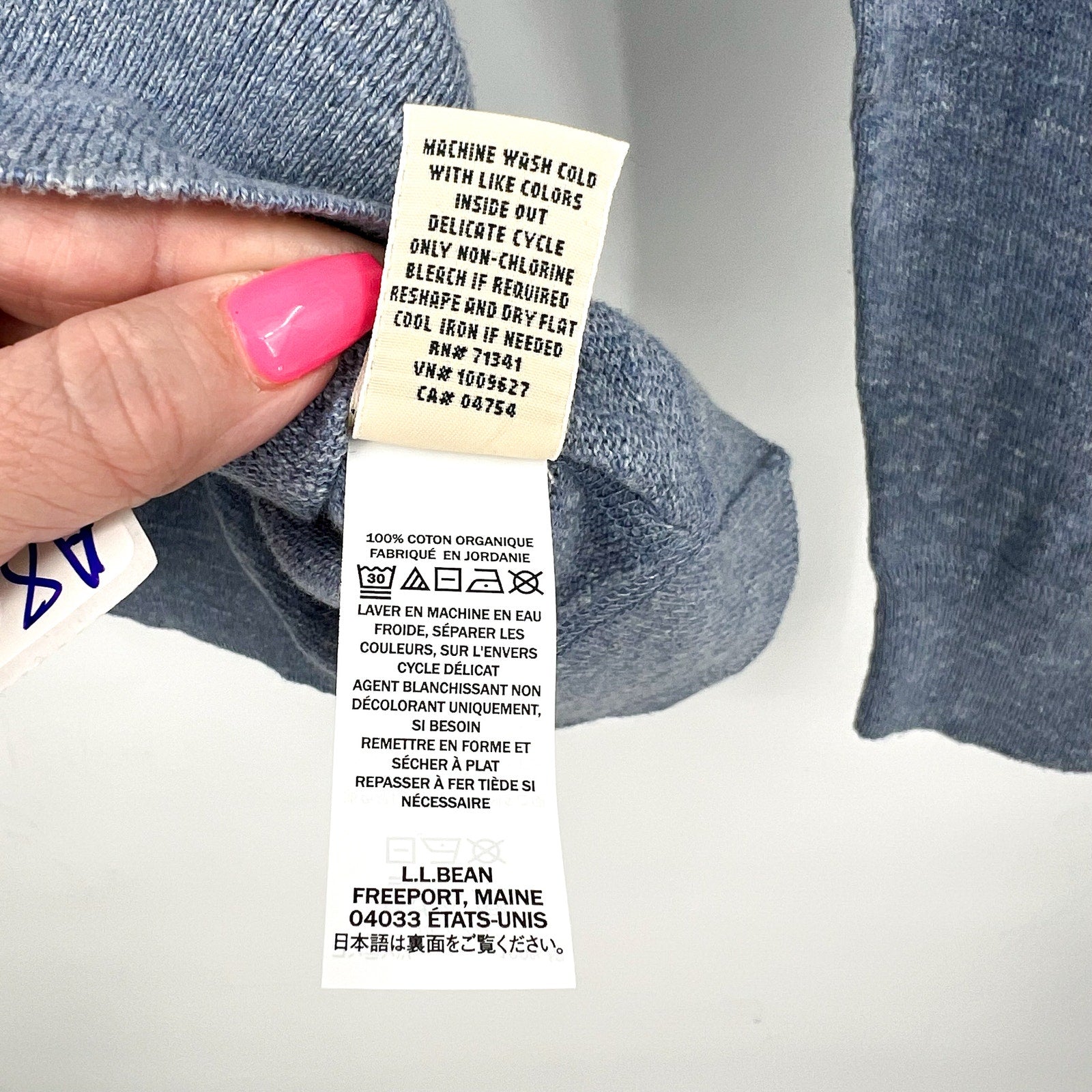 L.L BEAN Womens Slub Sweatshirt Sweater Medium Blue Indigo Organic Cotton NWT