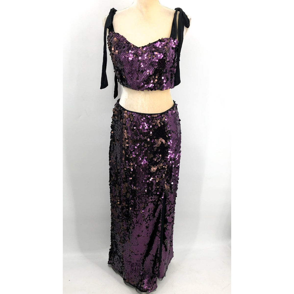 FREE PEOPLE Star Bright Sequin Set Size 10 Purple Maxi Skirt Crop Top NWT