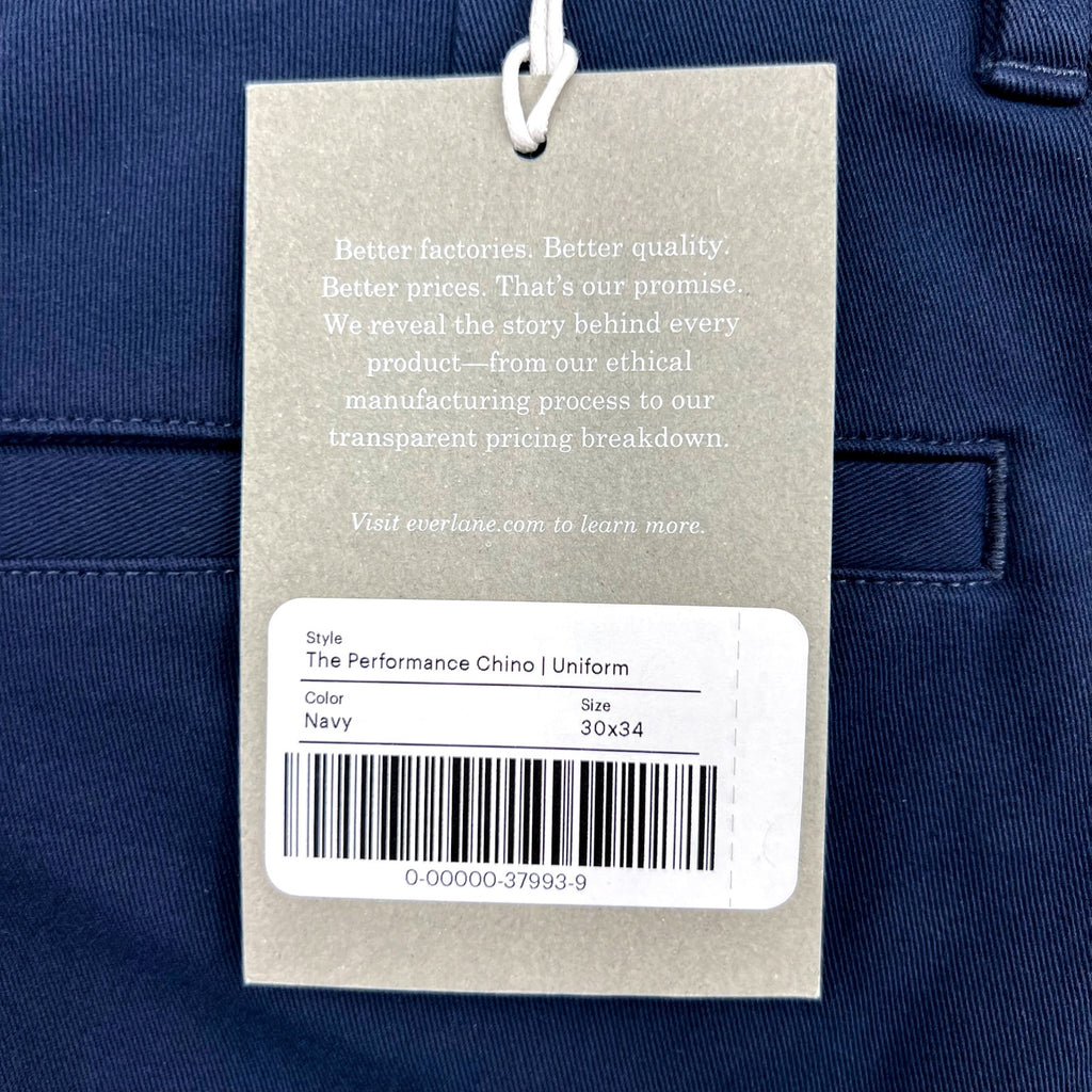 EVERLANE Men's Uniform Performance Chino 30x34 Navy Blue Slim Fit Pants NWT