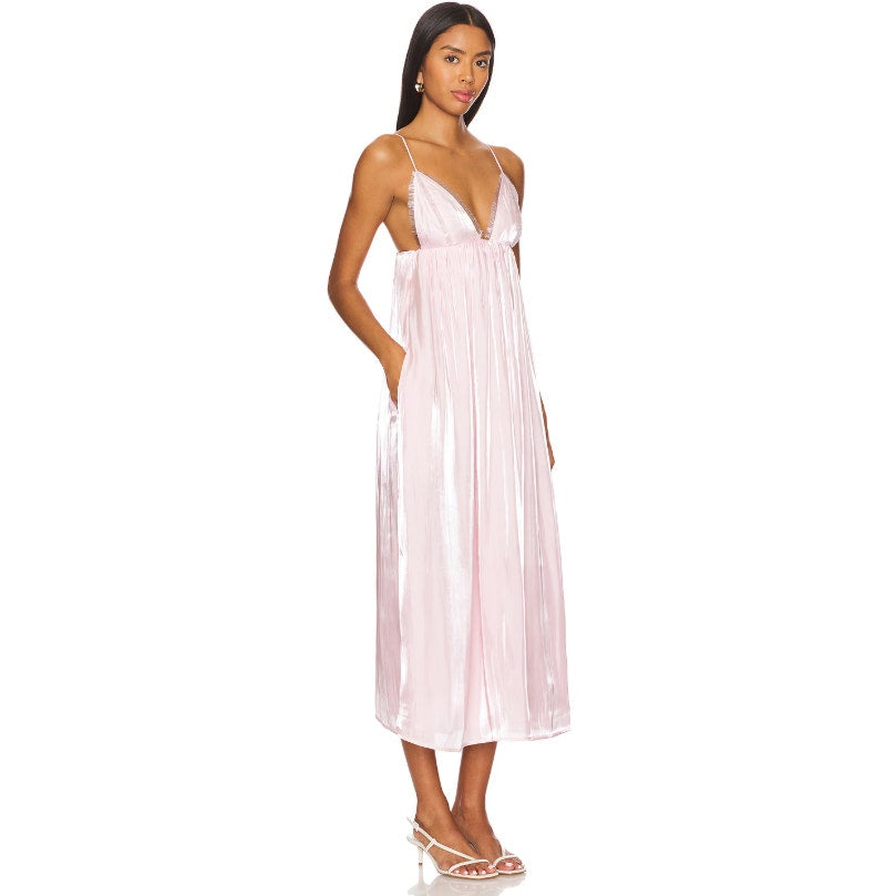 GANNI Womens Changeant Strap Dress Size 38 US 6 Chalk Pink Satin Slip Dress NWOT