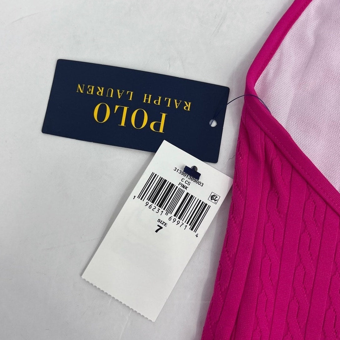 POLO RALPH LAUREN Girl's Jacquard One-Piece Swimsuit Size 7 Pink Stretch NWT