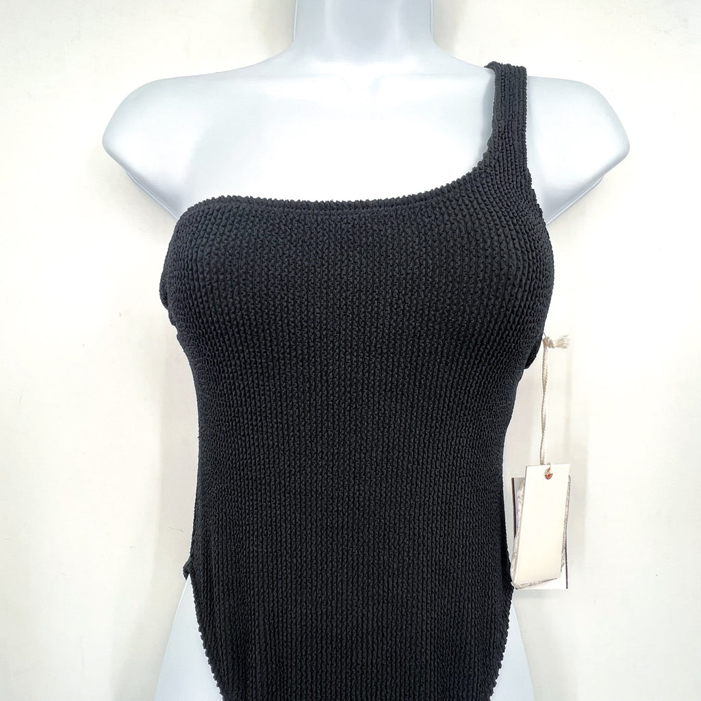 GOOD AMERICAN Always Fits One Shoulder Swimsuit SMALL MEDIUM 1-2 Black NWT