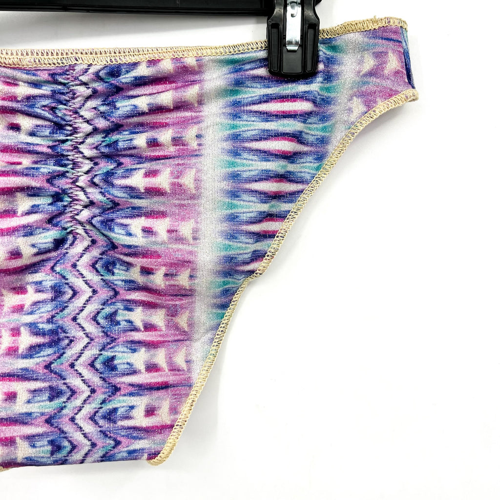 BECCA Women's Tulum Adela Hipster Bikini Bottoms Large Purple Multi Shirred NWT