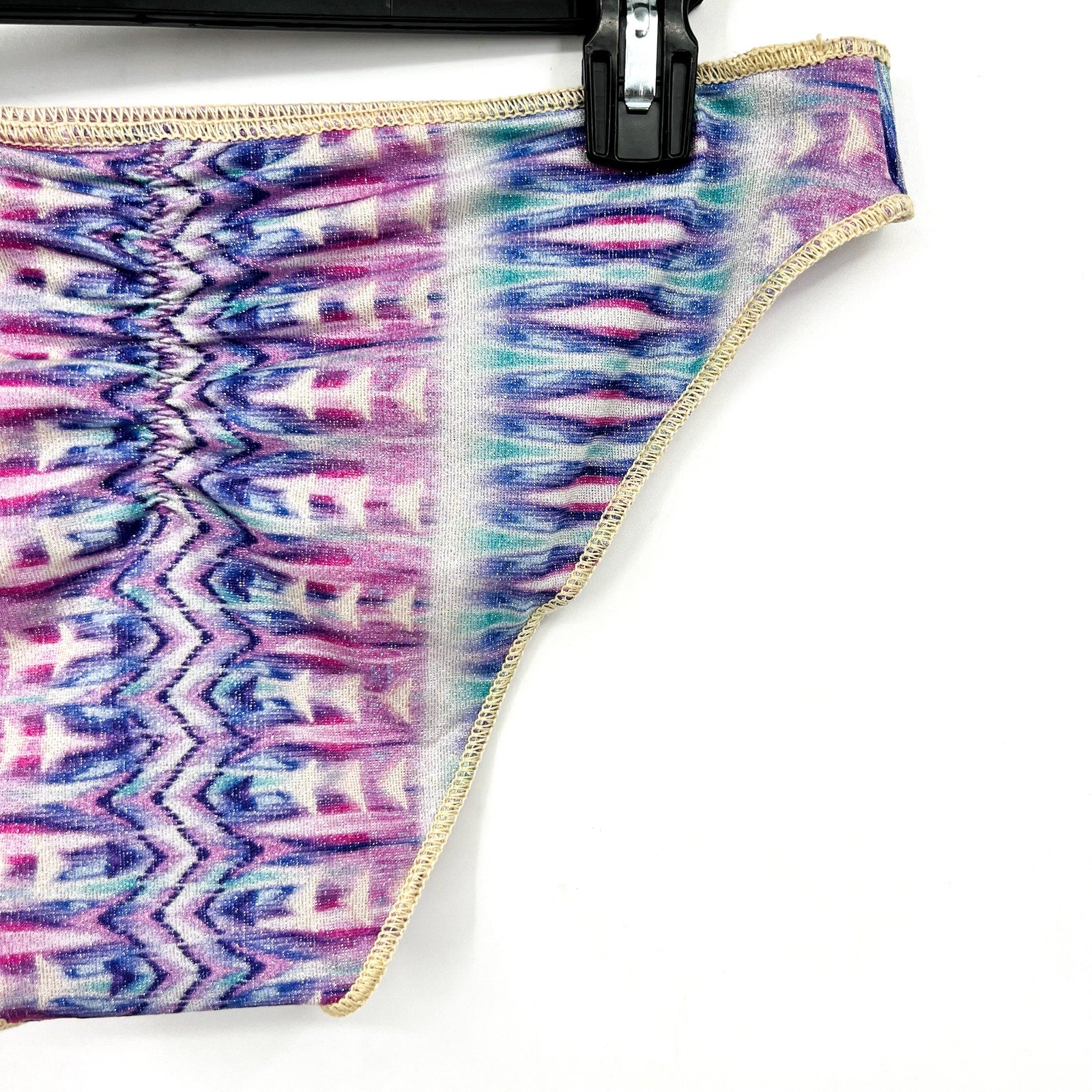 BECCA Women's Tulum Adela Hipster Bikini Bottoms Large Purple Multi Shirred NWT