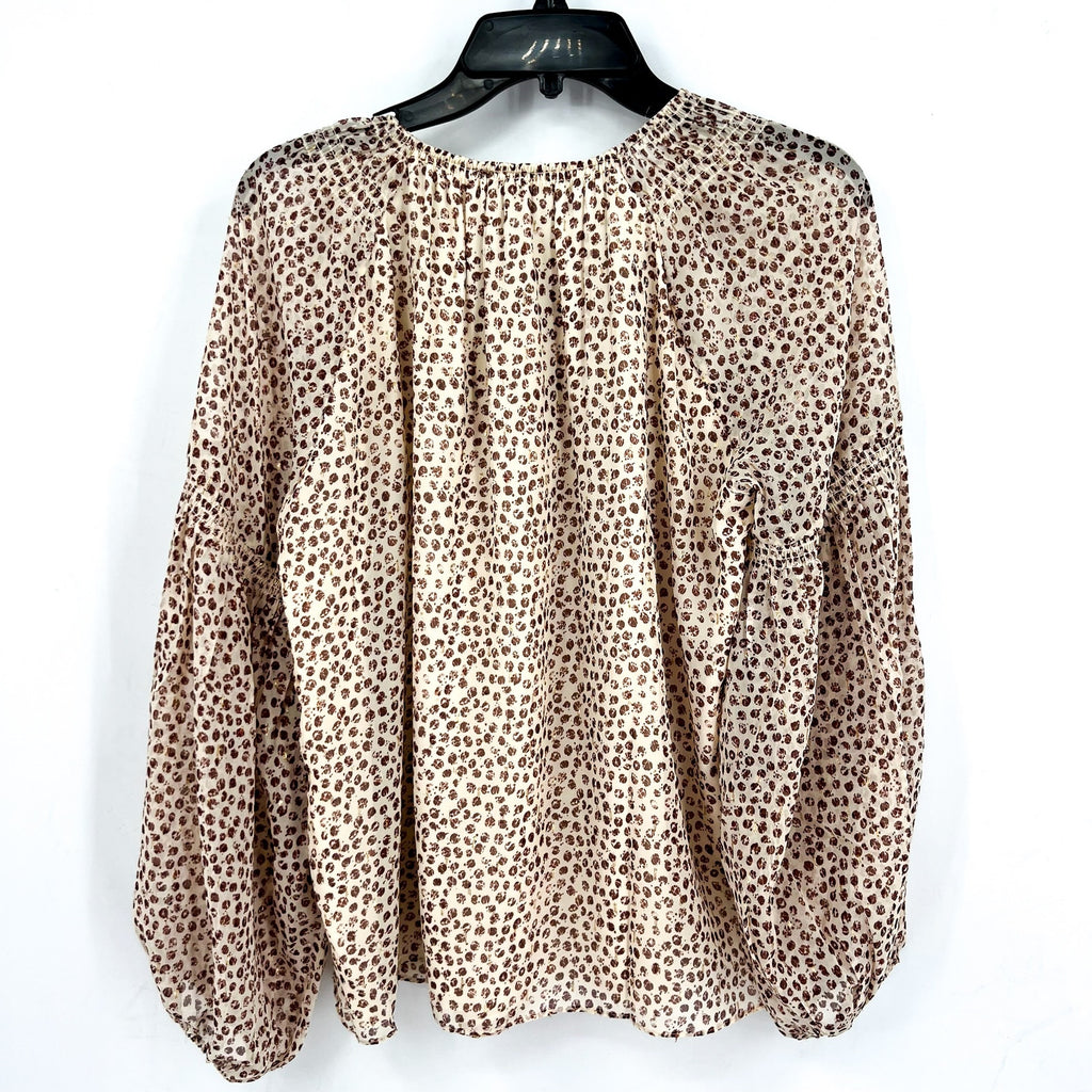 DANIEL RAINN Womens Ikat Blouse Medium Cream Red Print Long Sleeve NWT