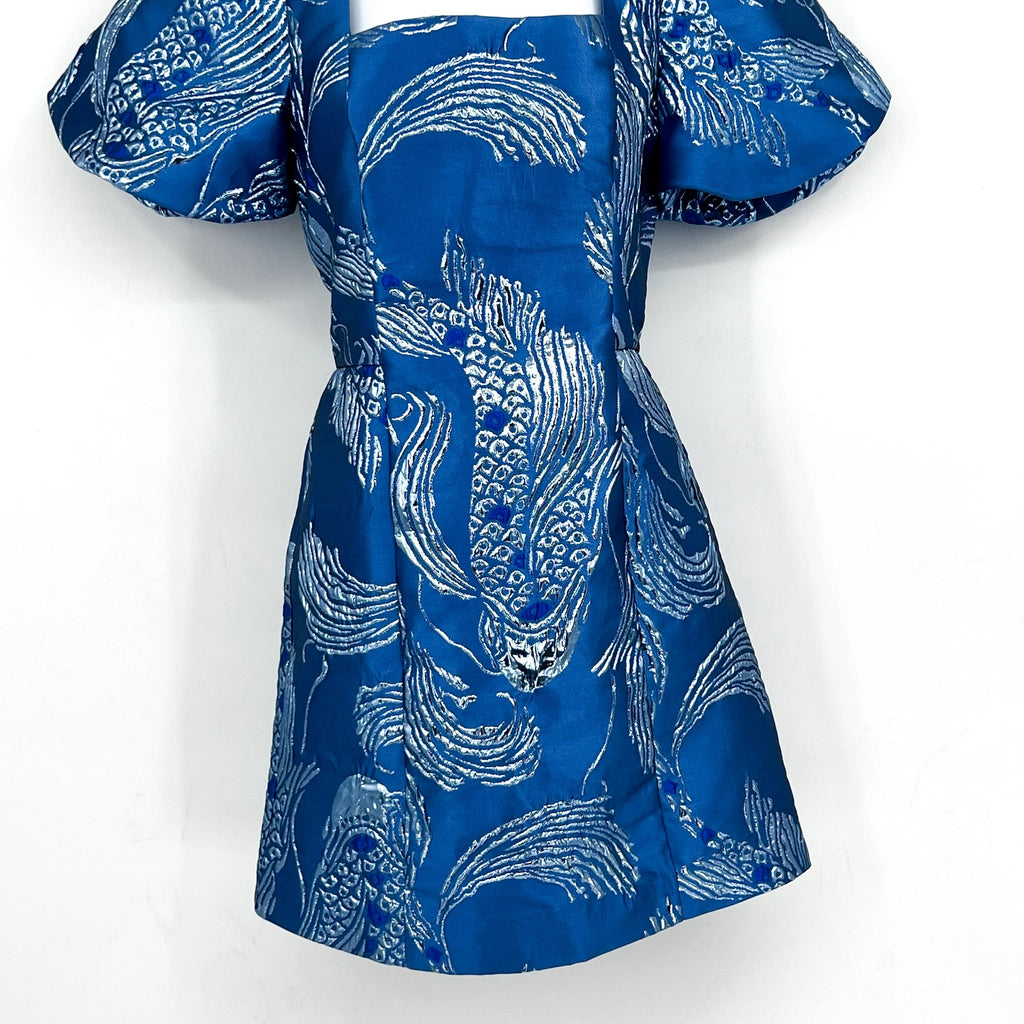 LILLY PULITZER Booker Romper Size 2 Blue Dancing Koi Metallic Jacquard NWOT