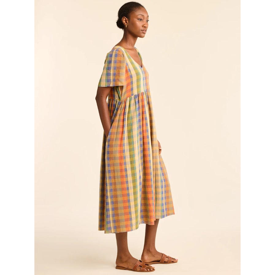 PENDLETON Women's Flora Midi Dress XS Woodash Multi Check Linen-Blend NWT