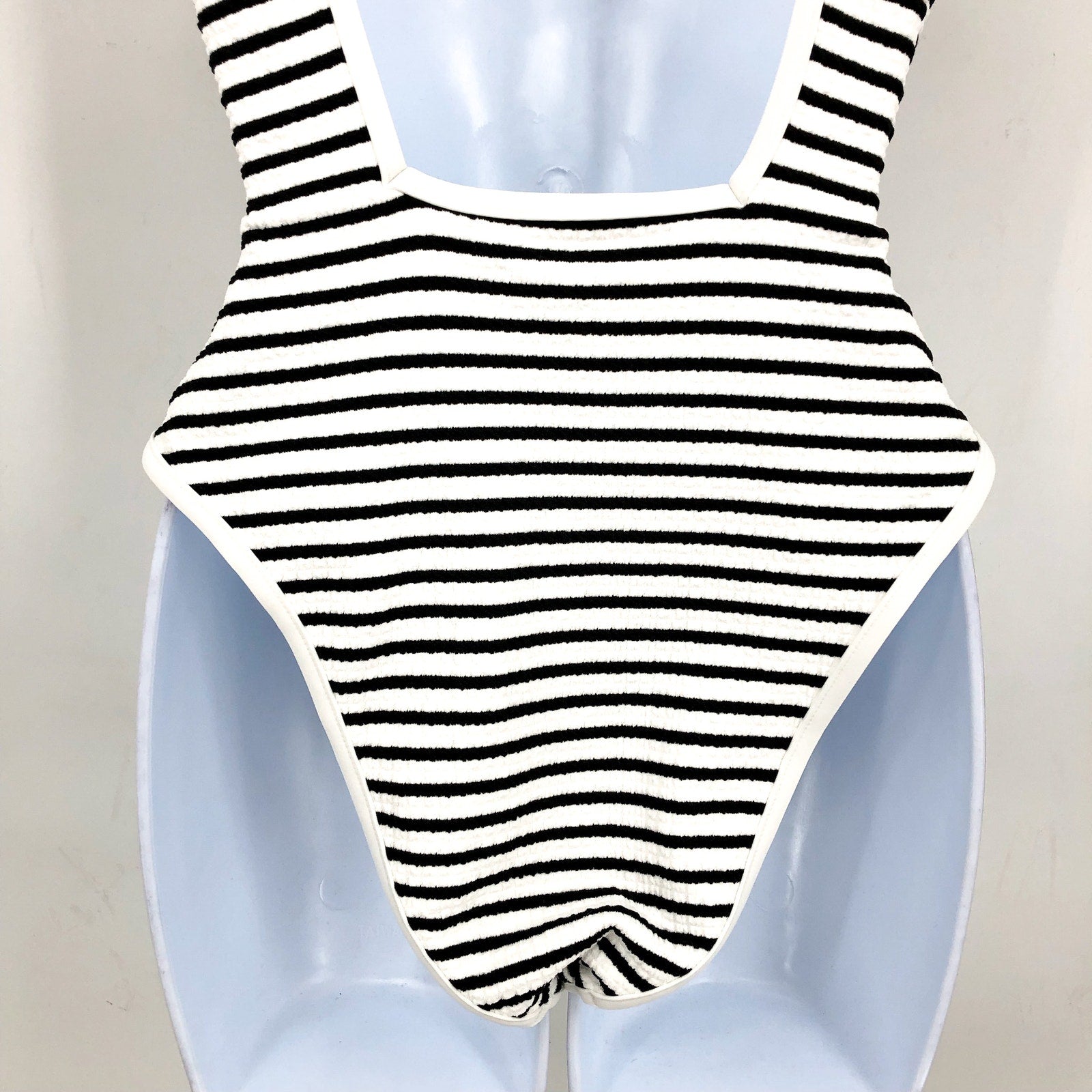 L*SPACE Women's Coco One-Piece Swimsuit Medium Black White Sail Along Stripe NWT