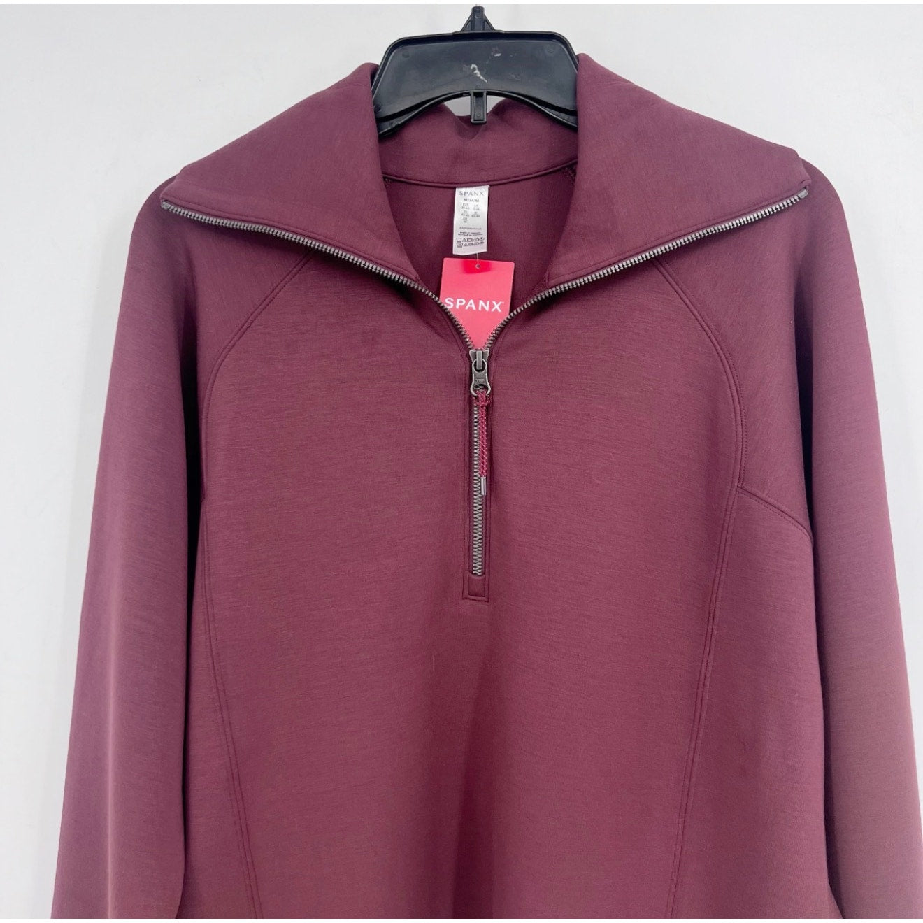 SPANX Womens AirEssentials 1/2 Zip Pullover Sweatshirt Medium Wine Red Spice NWT