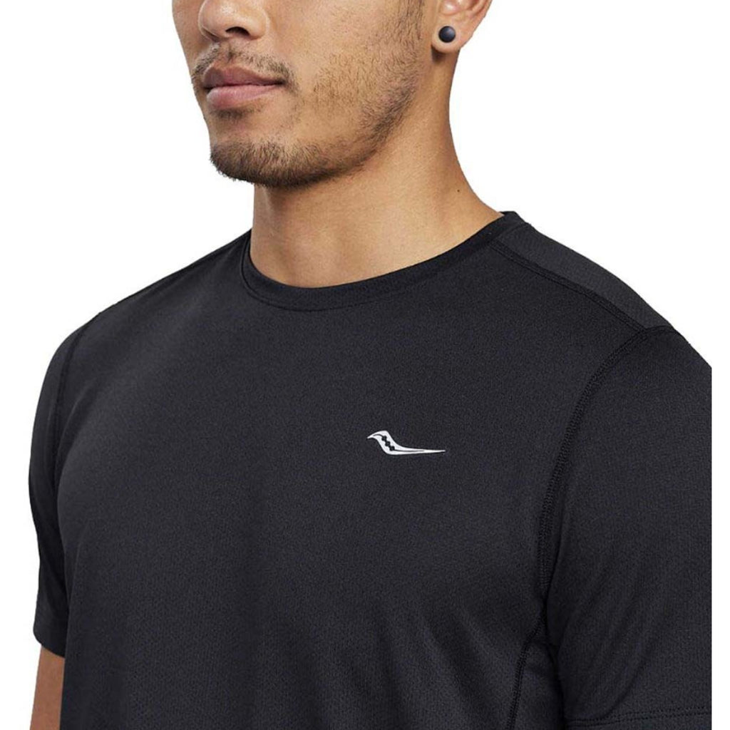 SAUCONY Men's Stopwatch Running T-Shirt XL Black Short Sleeve NWT