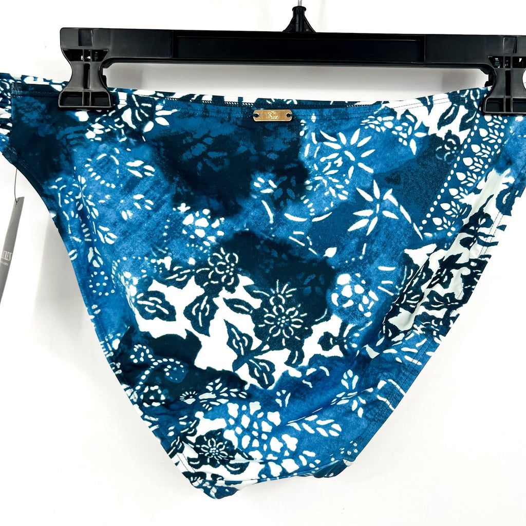 LAUREN RALPH LAUREN Patchwork Hipster Bikini Bottom Size 10 Blue Shirred NWT