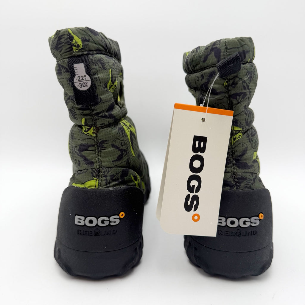 Bogs Big Kids B-Moc Snow Boots Size 5 Green Dinosaur Pattern Waterproof NWOB