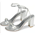 Stuart Weitzman Women Nearlybare Portia Heeled Sandal US 9 B Silver Leather NWOB