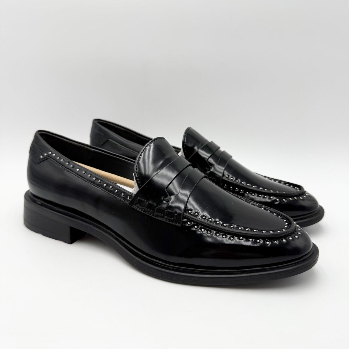 Franco Sarto Womens Eden Studded Loafers Size 8.5 M EU 39 Black Slip On NWOBl