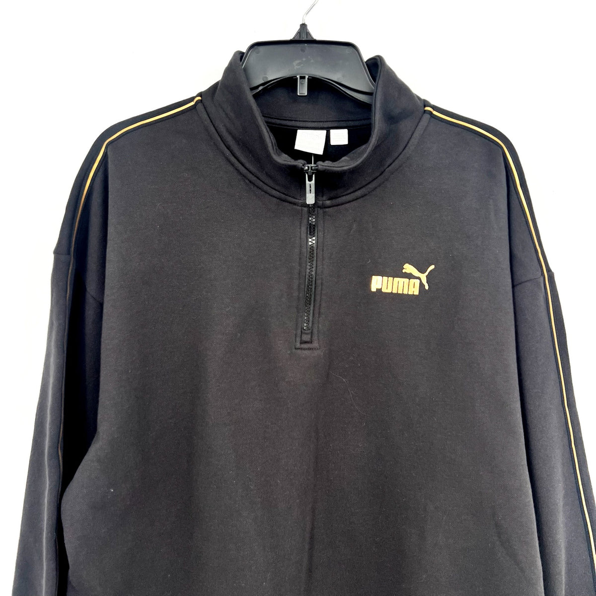 PUMA Women's Half-Zip Sweatshirt Large Black Minimal Gold Pullover NWT