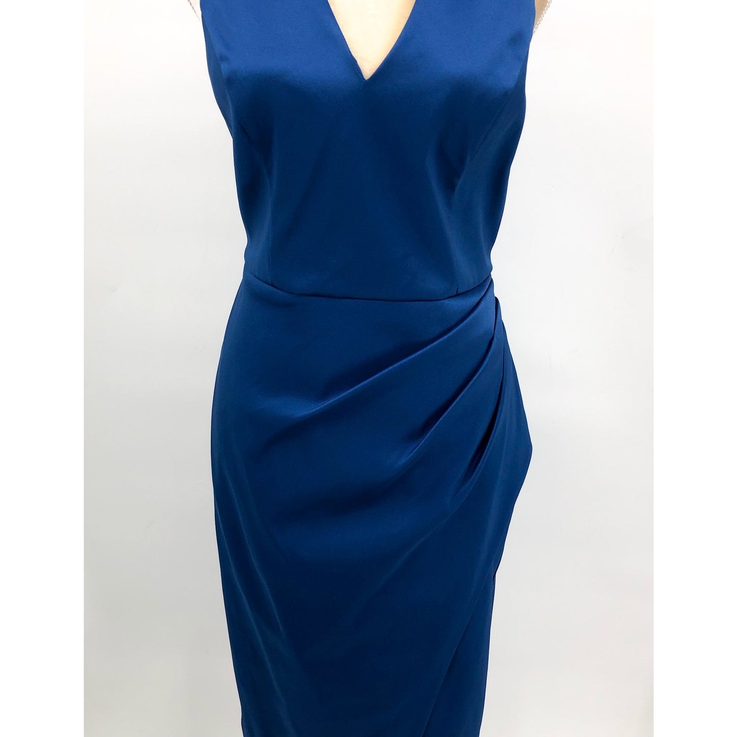 AIDAN MATTOX Mikado Midi Dress Size 10 Blue Satin Sleeveless Cocktail Party NWT