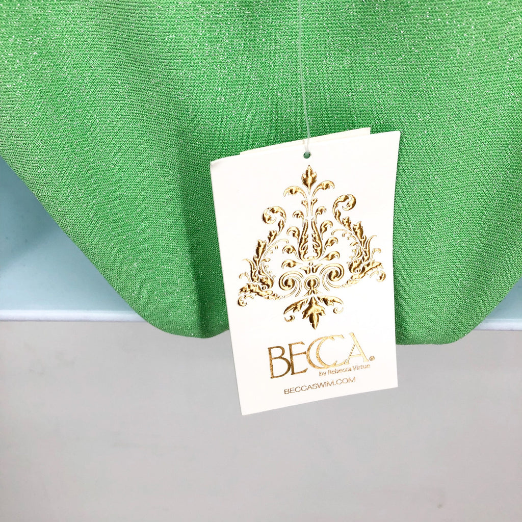 BECCA Glimmer Sparkly One Shoulder One Piece Swimsuit Medium Lime Green NWT