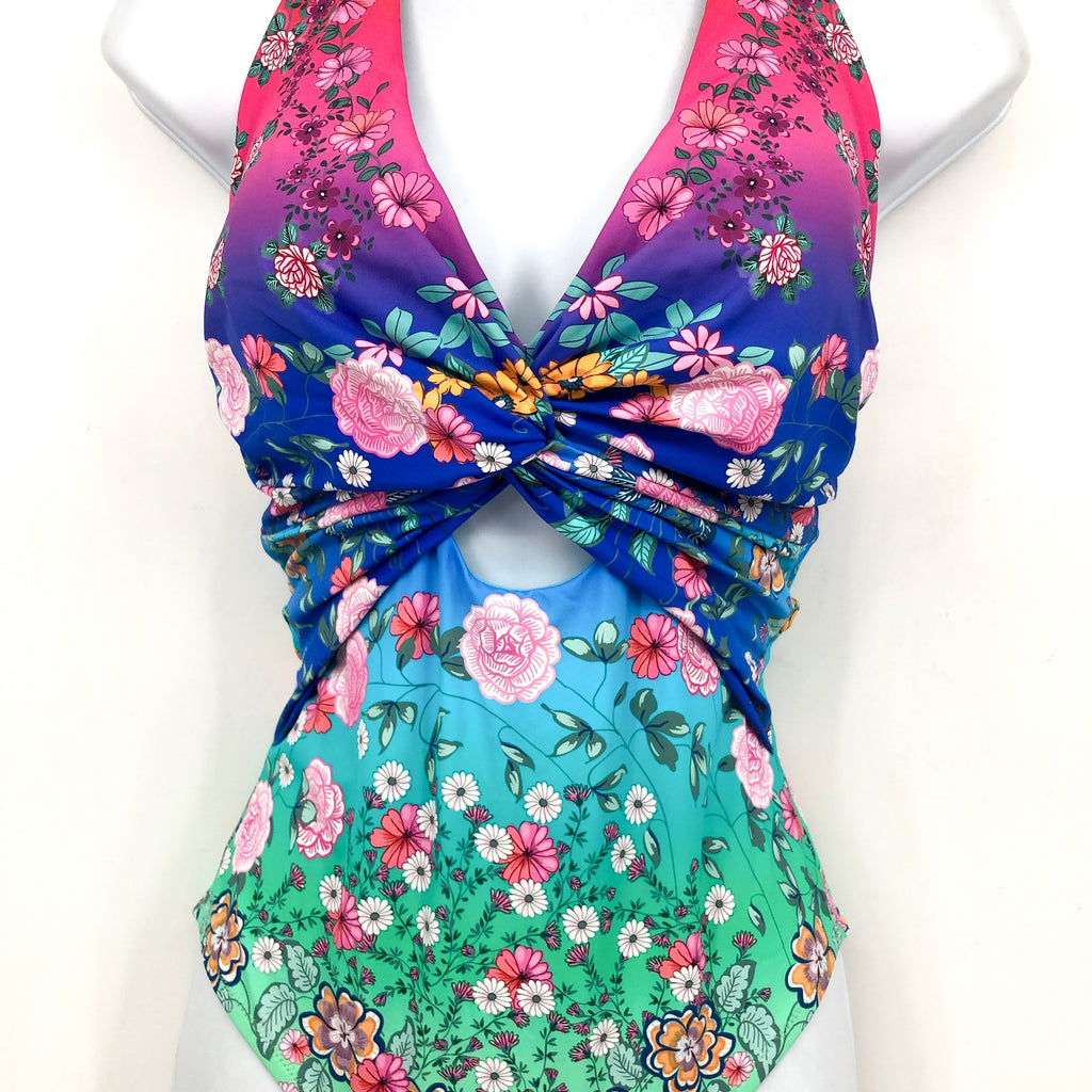 JOHNNY WAS Women's Rainbow One Piece Swimsuit Small Twist Keyhole Floral NWT