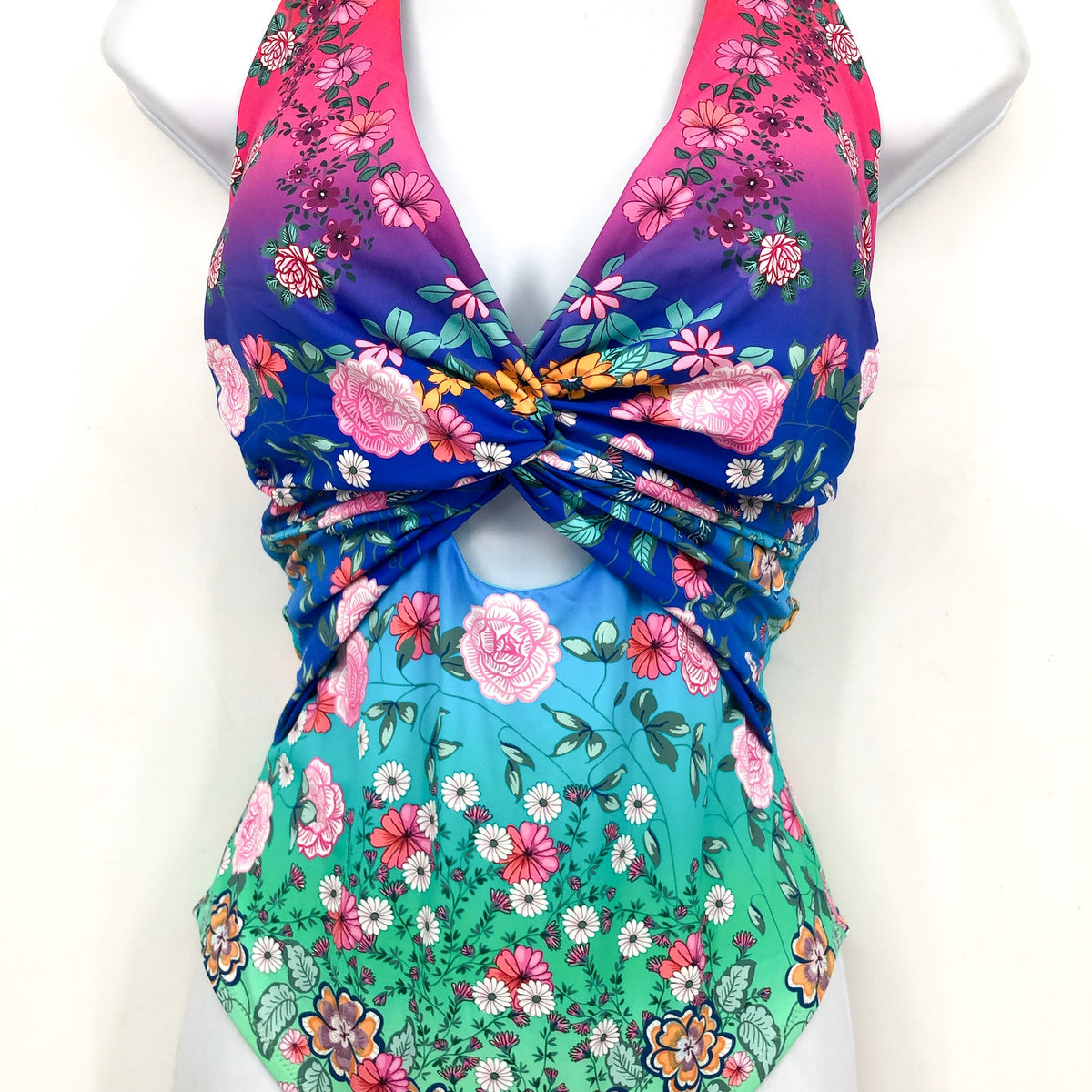 JOHNNY WAS Women's Rainbow One Piece Swimsuit Small Twist Keyhole Floral NWT