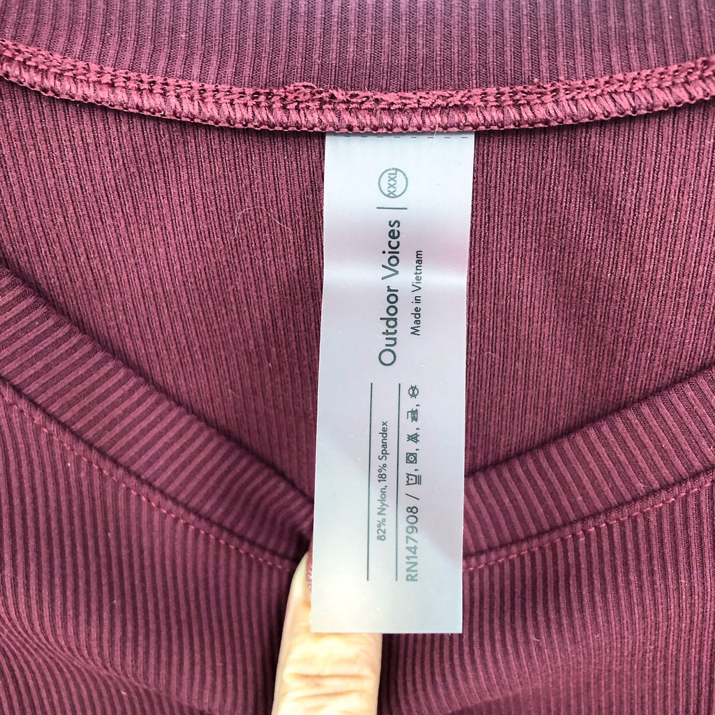 OUTDOOR VOICES Womens SuperForm Rib Crop Top 3XL Red Shiraz Long Sleeve NWT